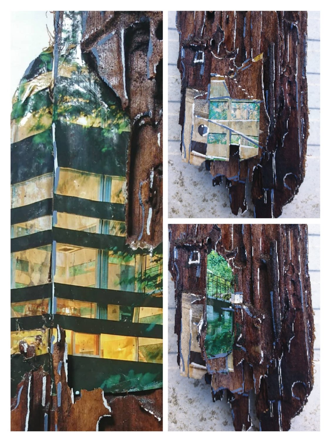 collage papier et peinture acrylique sur bois verni